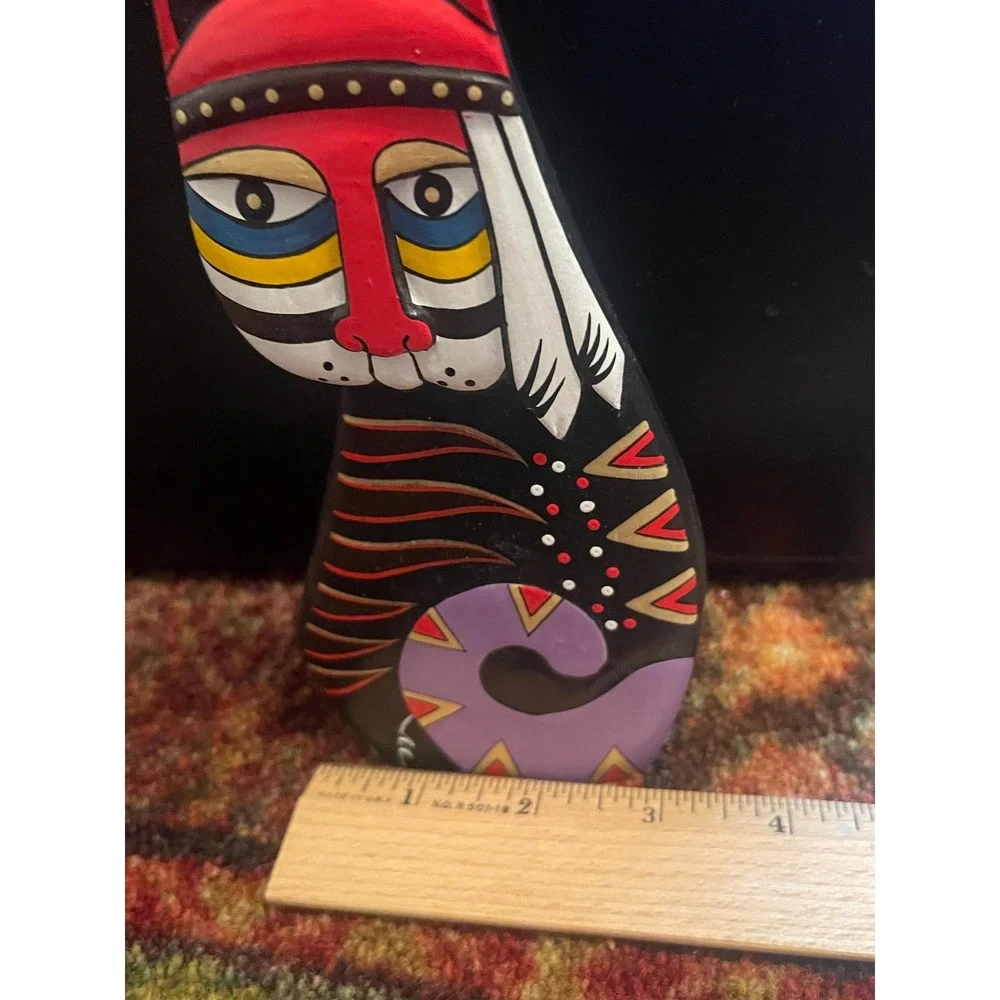 VTG Laurel Burch Style Cat Wood Carved Painted Sculpture Native American 5